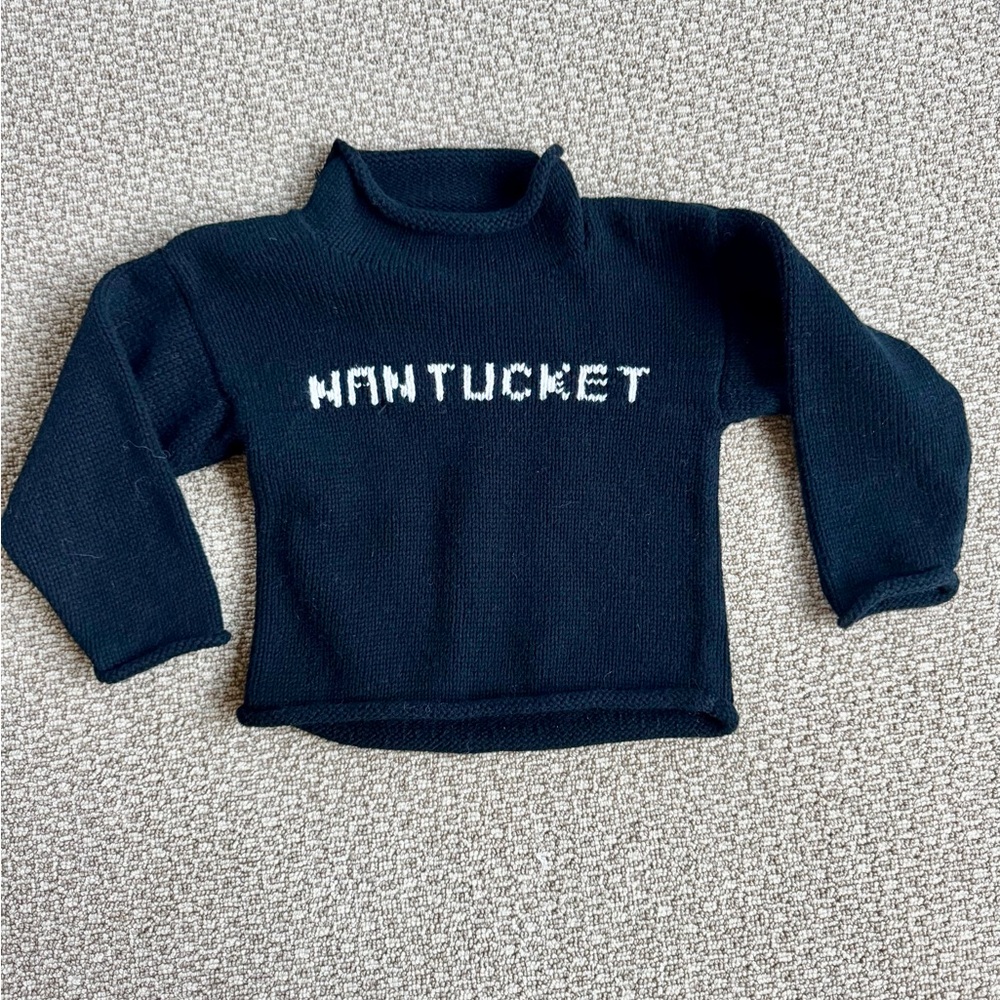 Clauce Navy Blue Nantucket Roll Neck Knit Sweater